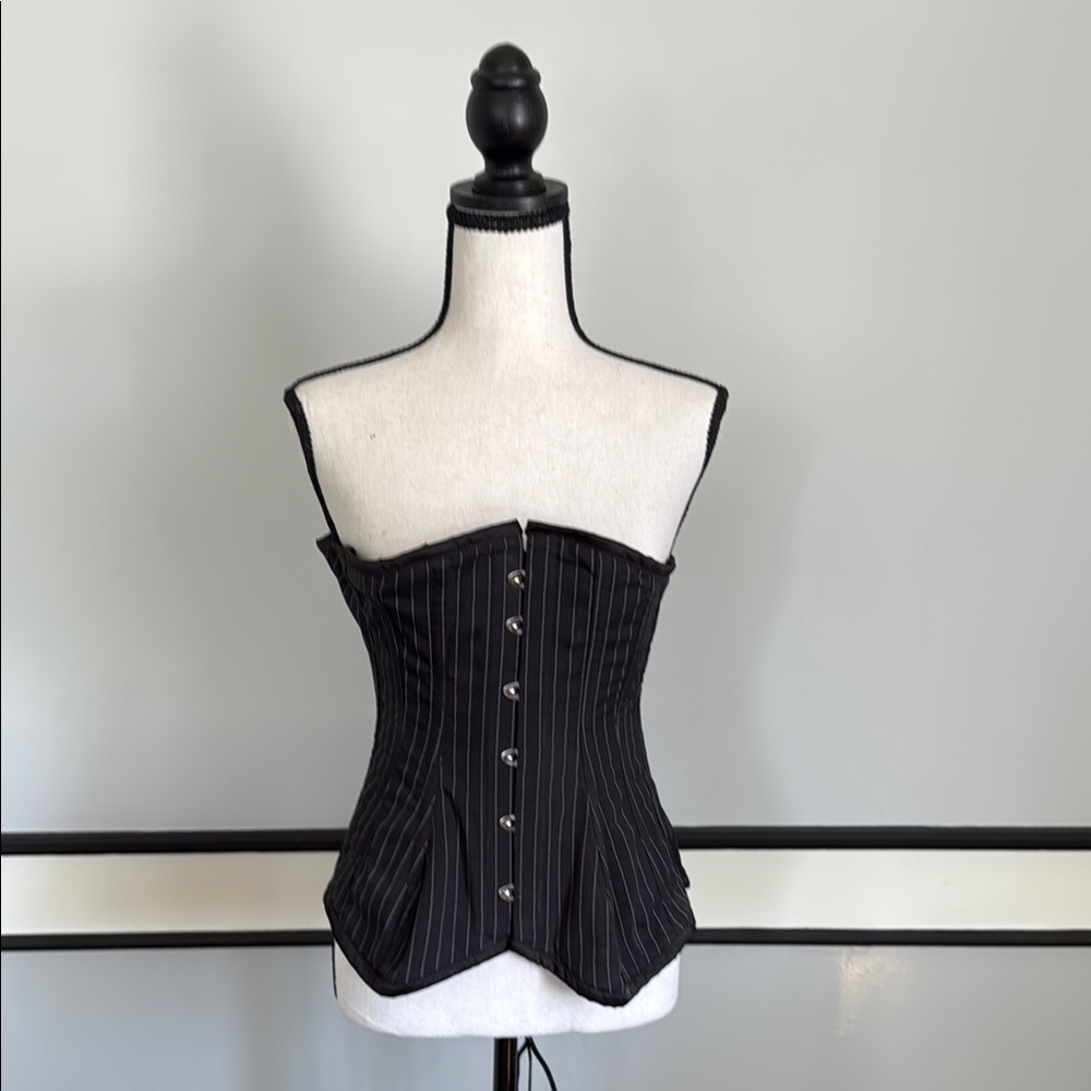 Chic Black Pinstripe Lace-Up Corset